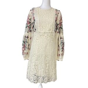 Let Me Be Dress Womens S White Lace Embroidered Floral Balloon Sleeve Shift Boho